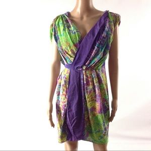 Tibi Printed Silk Wrap Effect Dress Size 6 Green